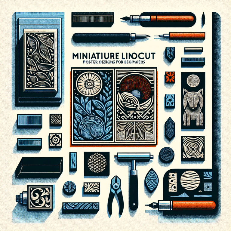 Miniature linocut poster designs for beginners