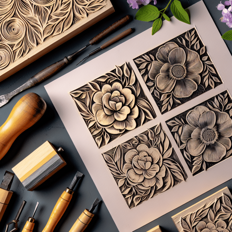 "Step-by-step Guide to Creating Floral Linocut Designs