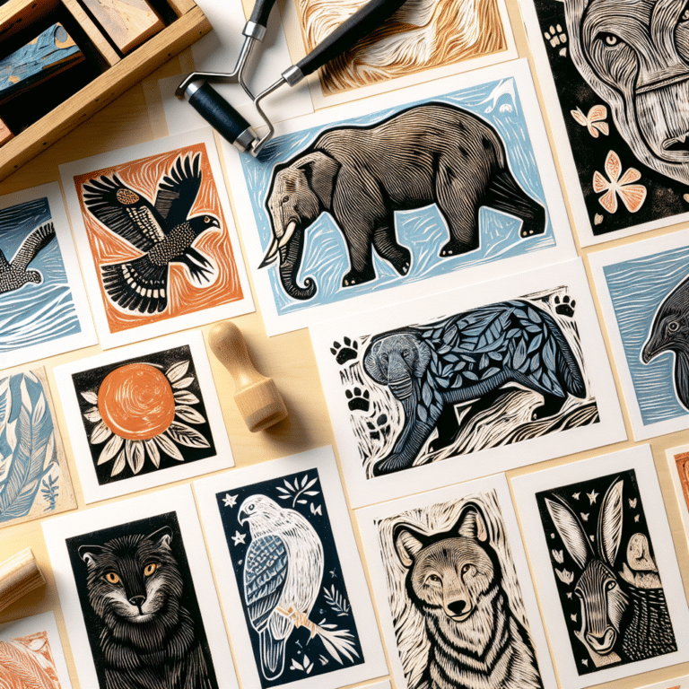 Easy animal-themed linocut print projects